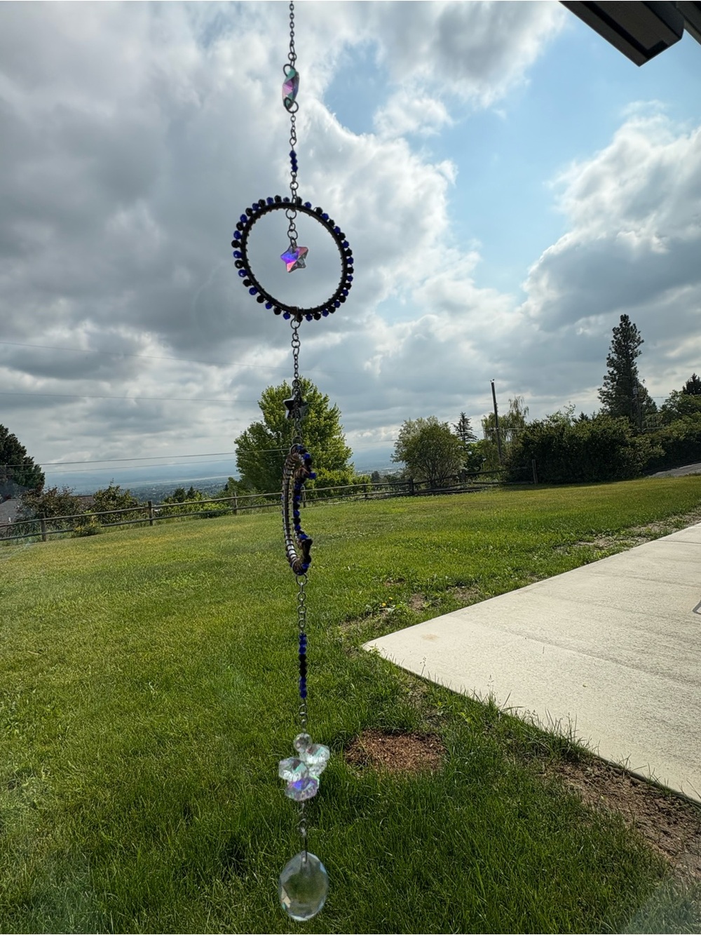Handmade Blue Beaded Hanging Sun Catcher - long and beautiful